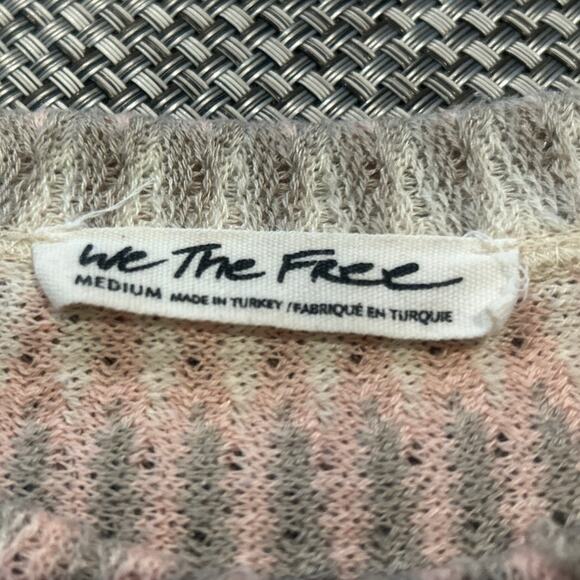 WE THE FREE Knit Stripe Crewneck Short Sleeve Crop Sweater Gray Pink Cream M - Picture 3 of 5